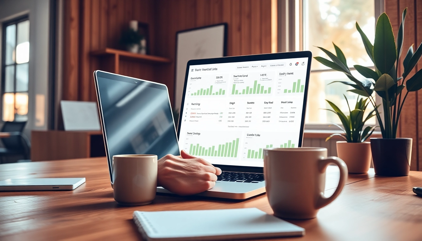 Earn money on short links shown on a laptop in a modern workspace setting.