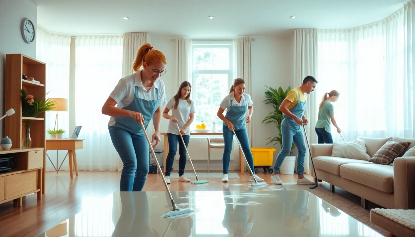 Bond cleaning brisbane specialists diligently cleaning a well-lit apartment.