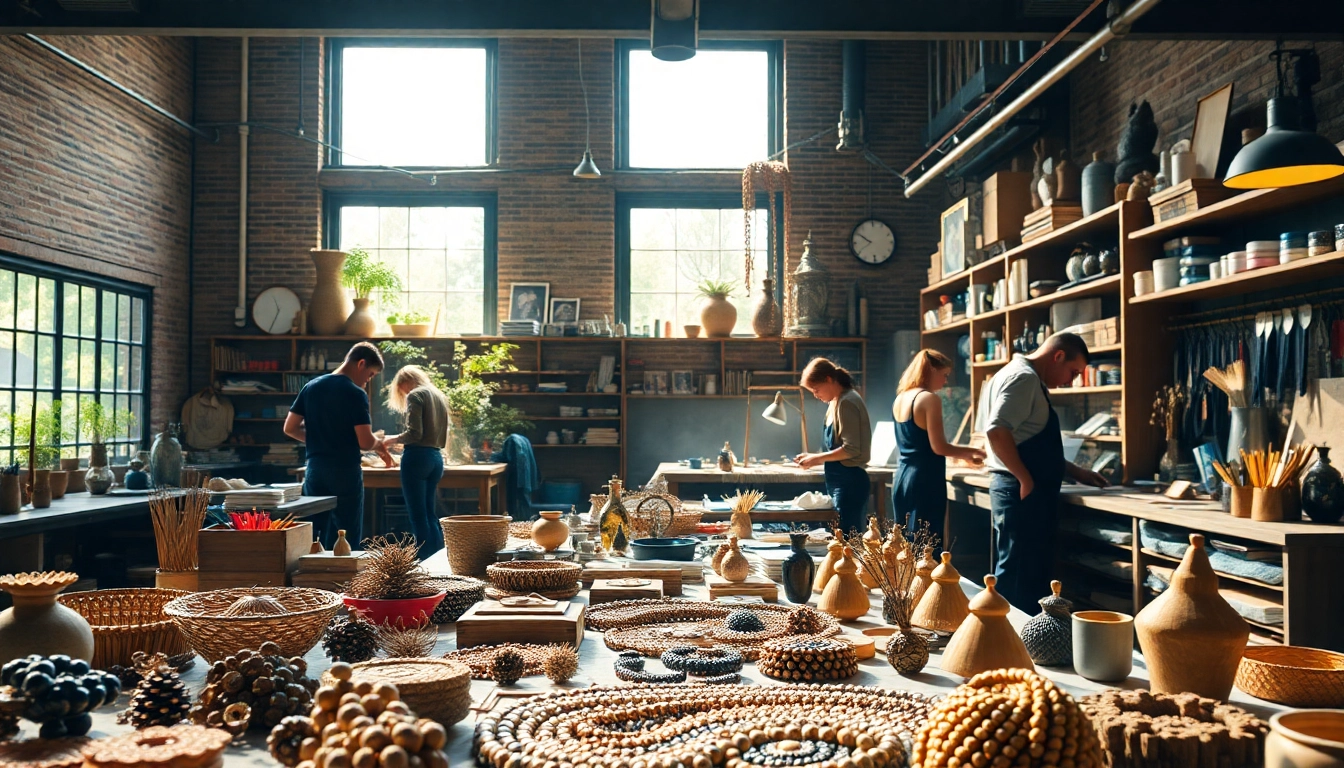 Artisans creating unique crafts at the Old Knows Factory in a vibrant workspace.