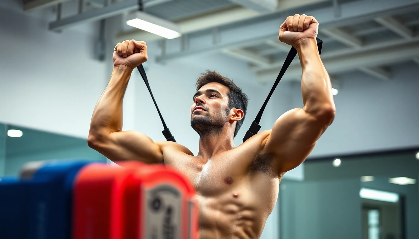 Assisted pull-up bands in use, showcasing a strong individual performing a pull-up with vibrant resistance bands.