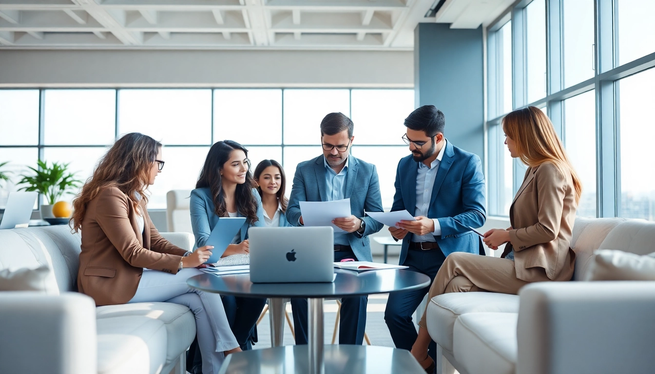 Team of Quickplus Business Consultants collaborating in a modern office environment.