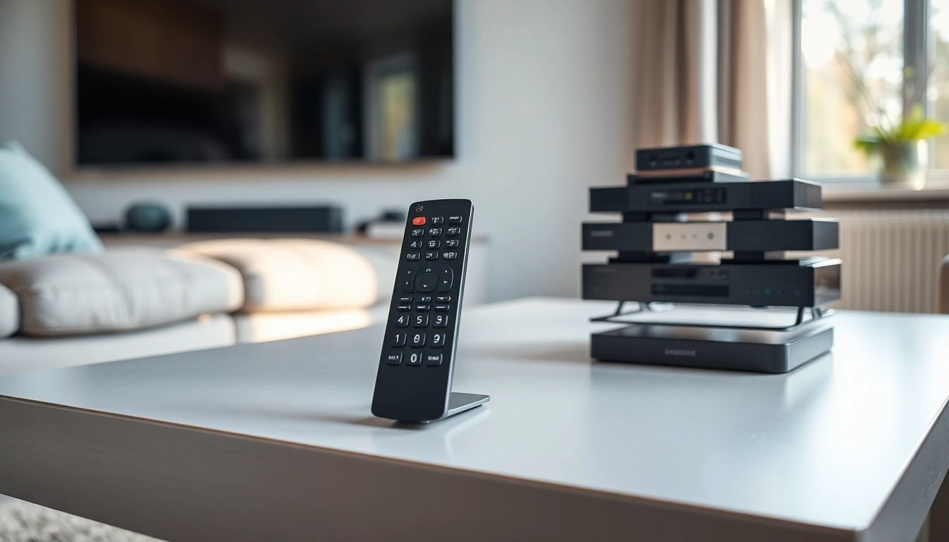 Samsung SolarCell remote replacement on a stylish coffee table with TV accessories.