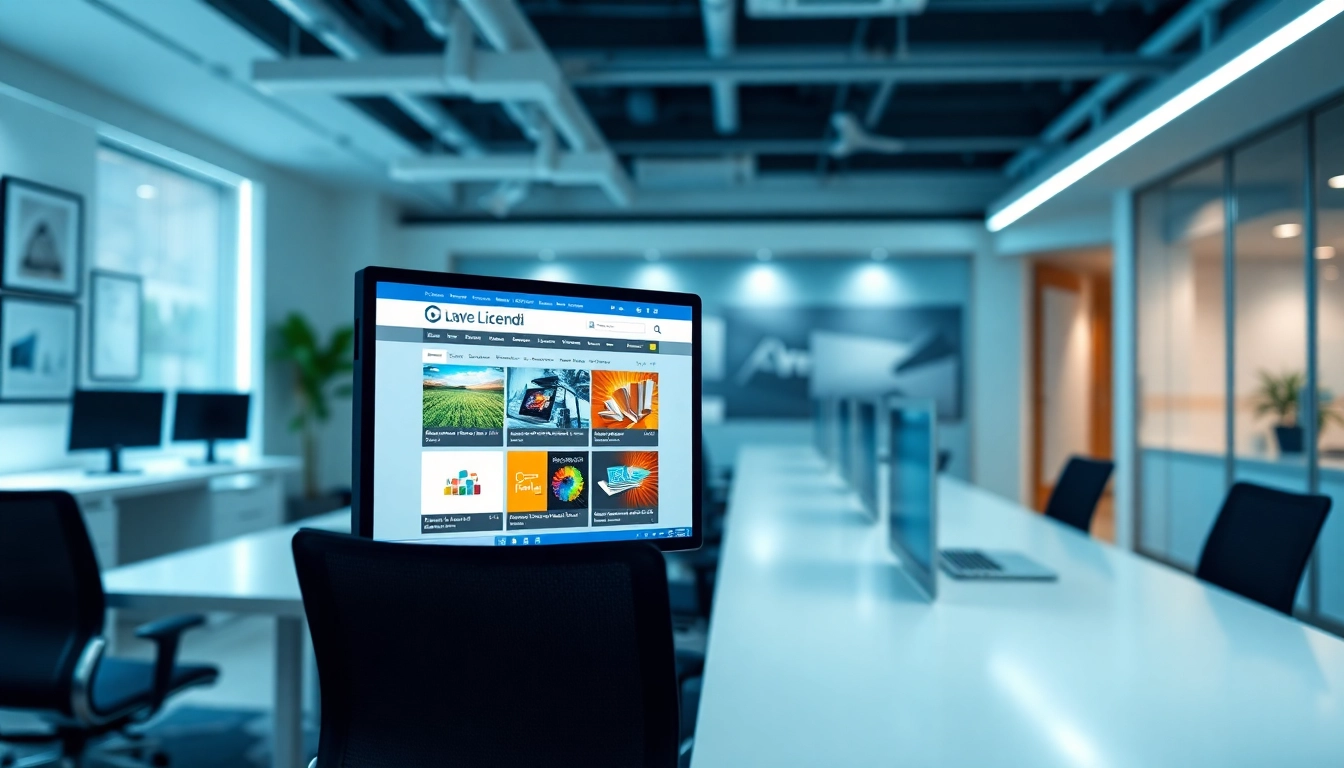 Showcasing Licendi software license keys on a computer screen in a modern office setting.