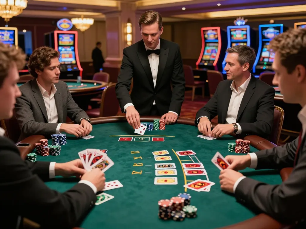 Exciting blackjack action at a tg 88 casino table with players strategizing their bets