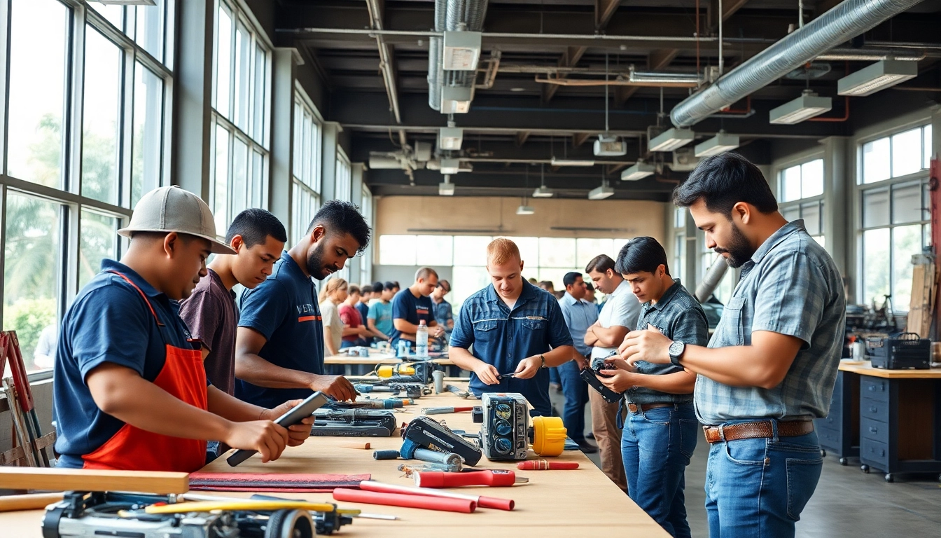 Hands-on training at trade schools in Hawaii with diverse students showcasing various trades.