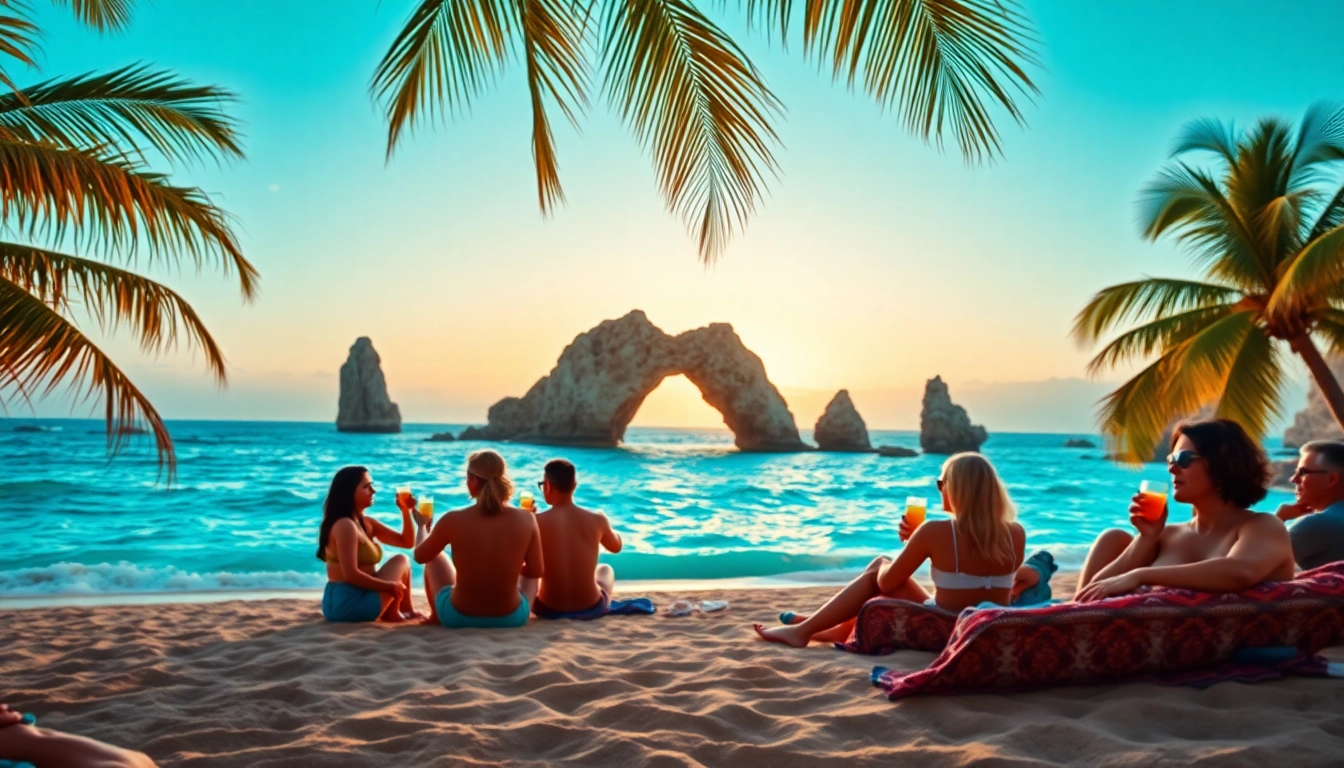 Experience Cabo Travel & Tourism with travelers enjoying a stunning beach sunset in Cabo San Lucas.