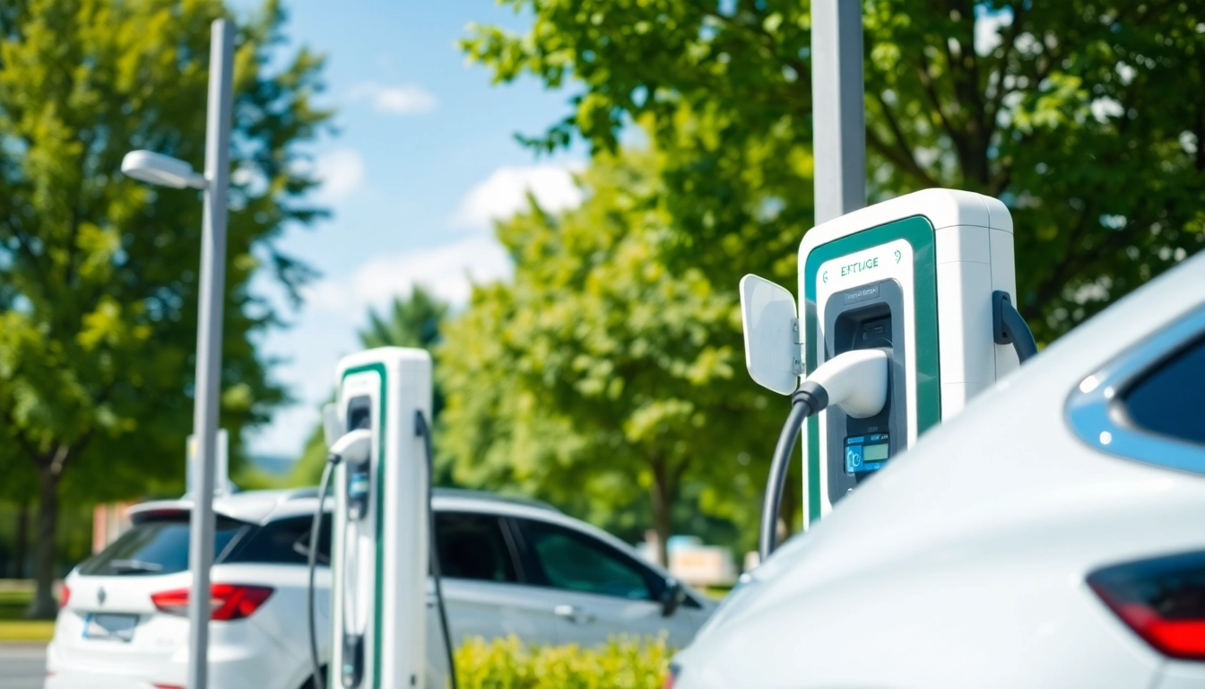 Enhancing EV charging solutions with modern stations in a vibrant urban setup.