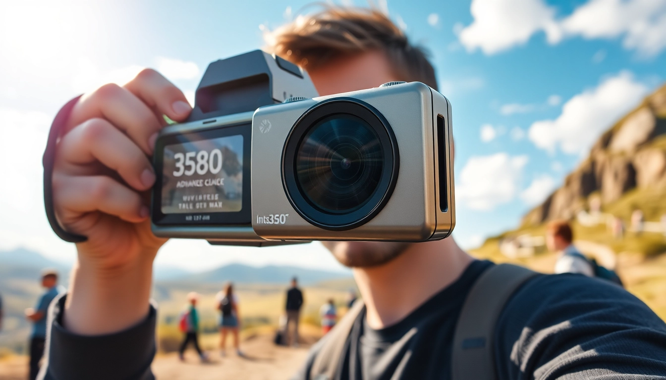 Capturing adventure with Insta360 camera in a dynamic outdoor setting.