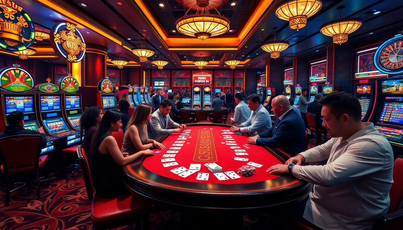 Experience high-stakes action at lc88 casino with vibrant gaming tables and engaged players.