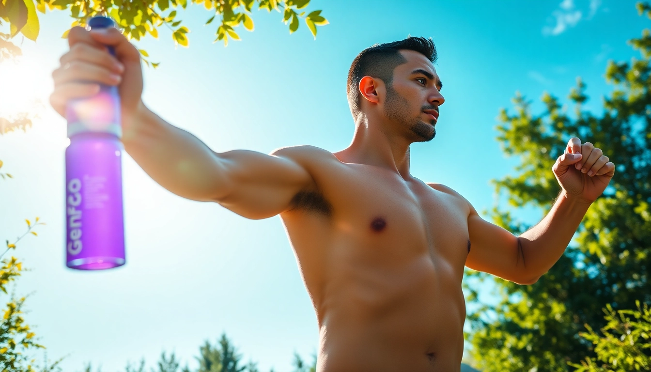Fitness enthusiast showcasing vitality with Genf20 Plus in a vibrant nature setting