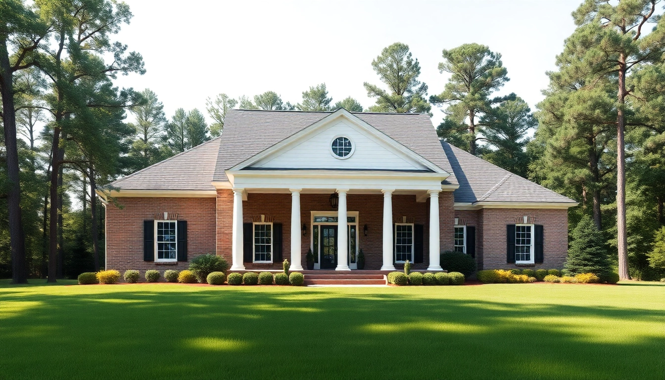 Showcase of colonial home new build construction with classic design and lush landscaping.