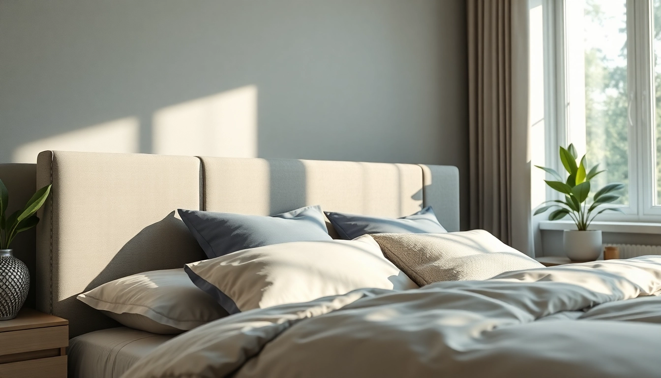 Headboard mounting brackets showcased in a modern bedroom setting, emphasizing sleek design.