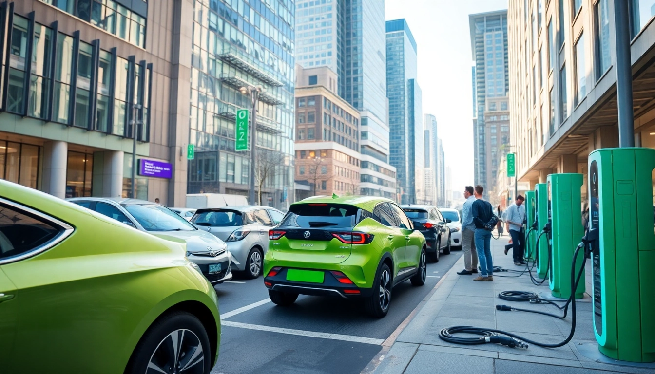 Discover EV charging news with a dynamic urban charging station setup featuring electric vehicles.