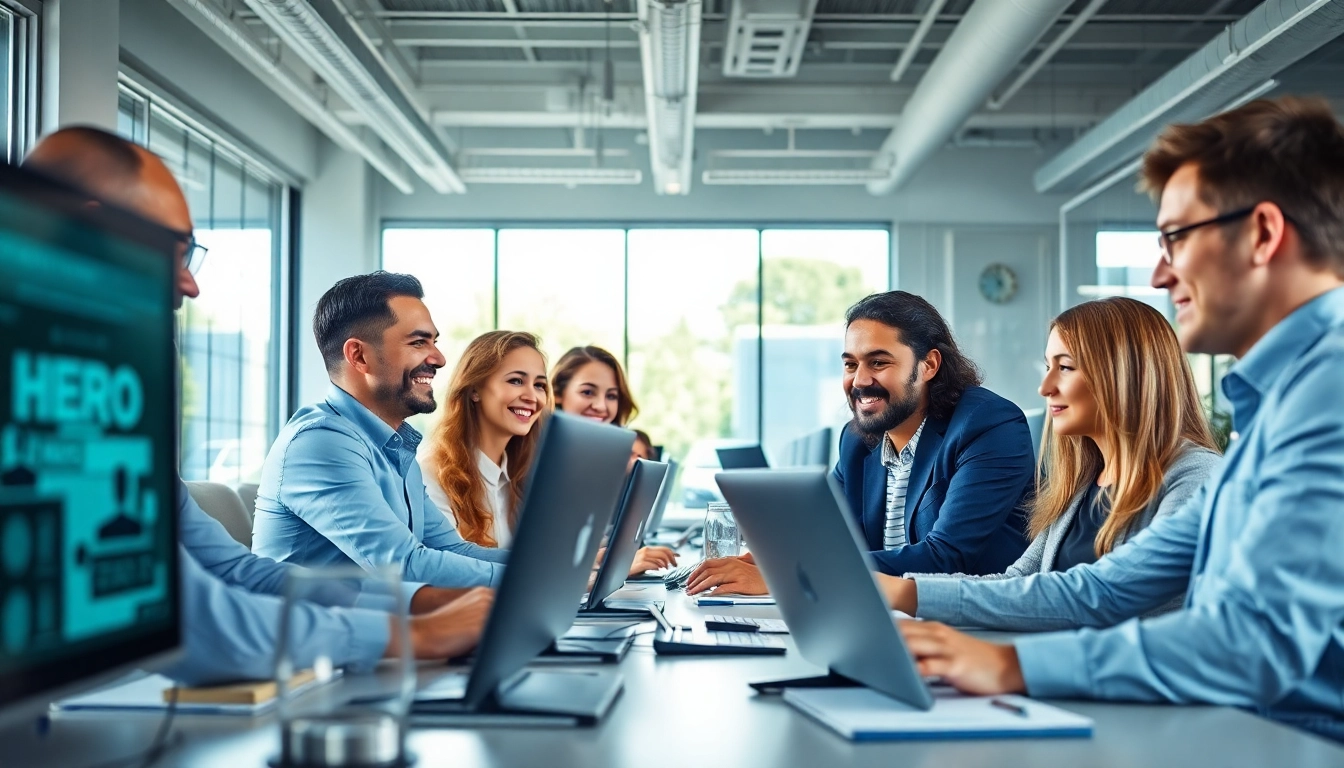 HERO Managed Services team collaborating in a modern office setting with advanced technology.