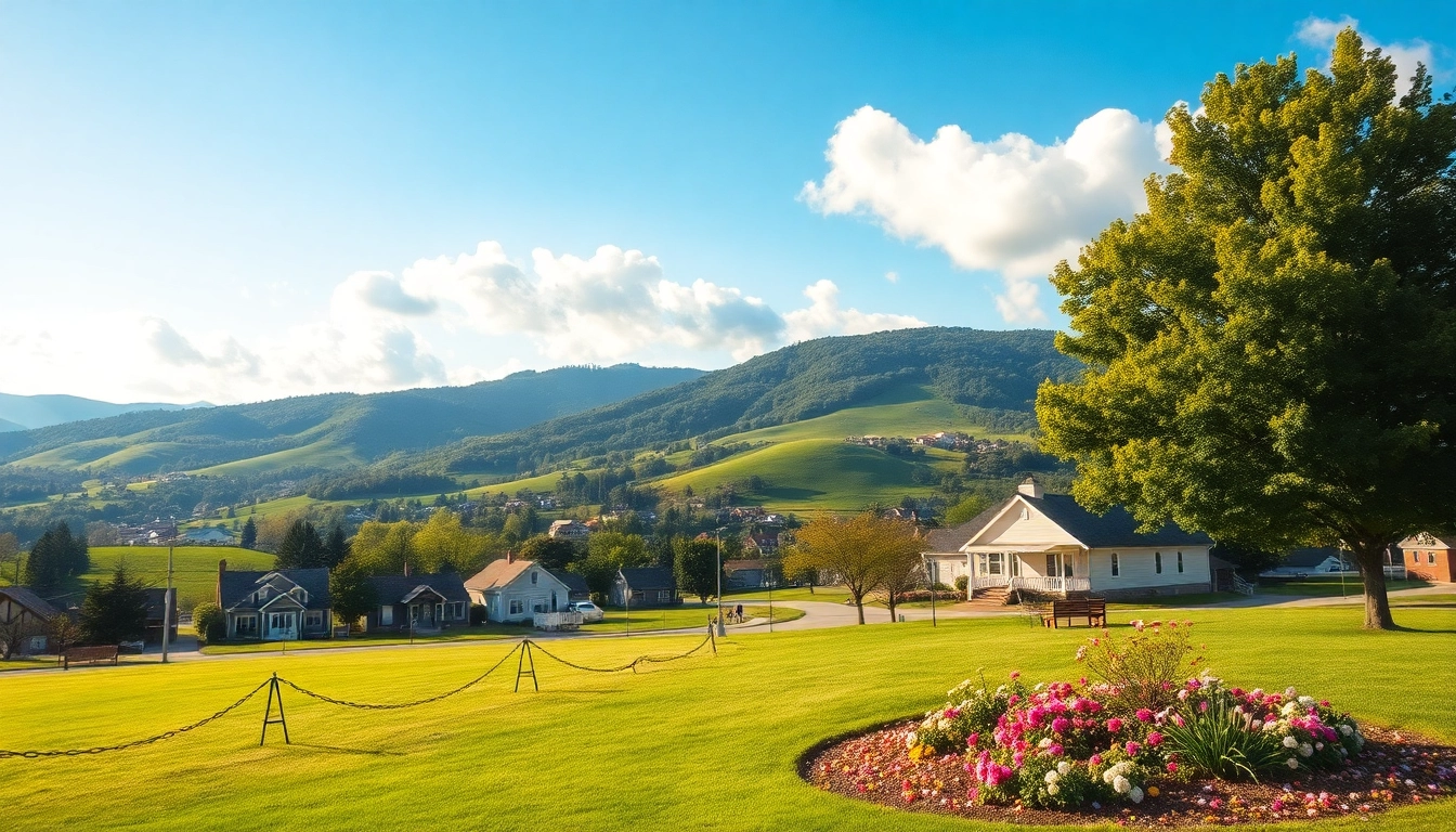 Beautiful scenery of Clarksburg with rolling hills, vibrant greenery, and a charming small-town atmosphere.