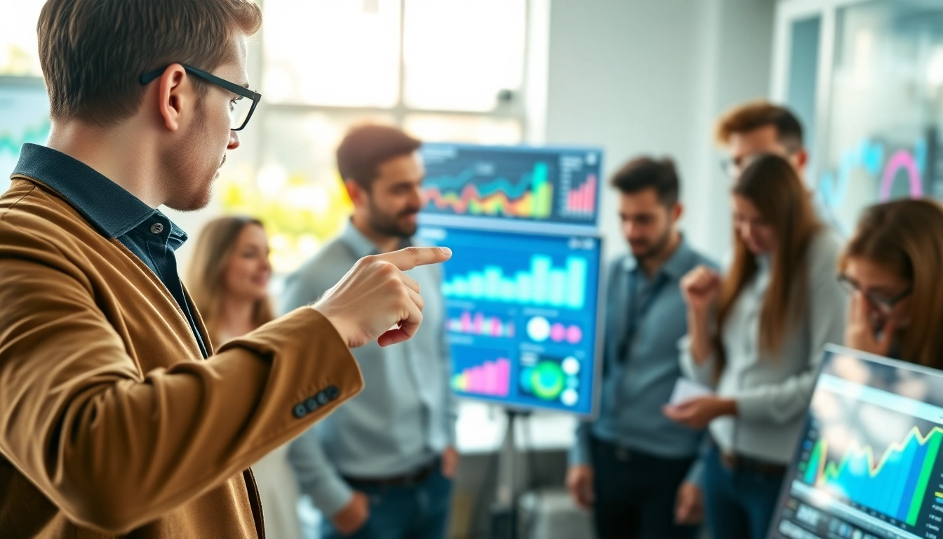 Analyze digital marketing data at https://whatalker.com with diverse team and vibrant visuals.