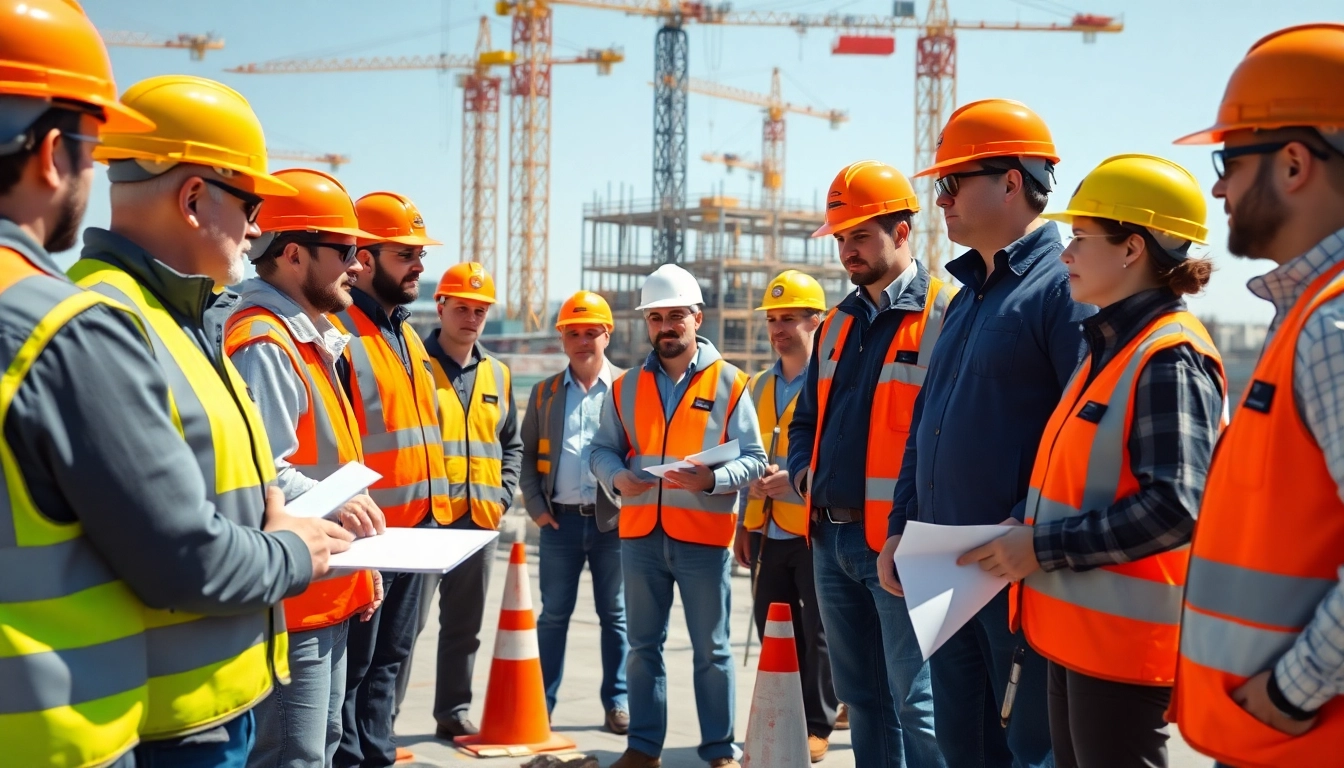 Engaged construction workers participating in construction safety training session.