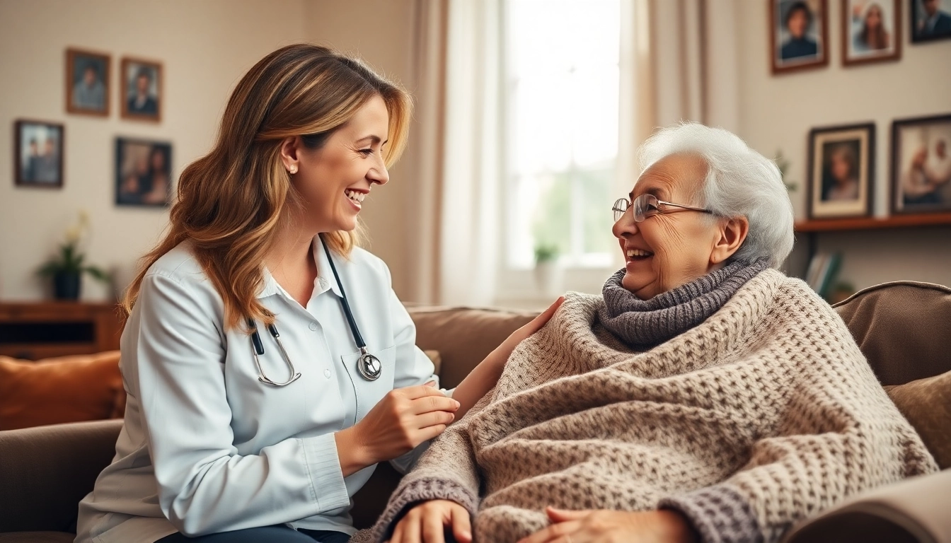 Providing in home health care near me with a compassionate caregiver supporting a senior.