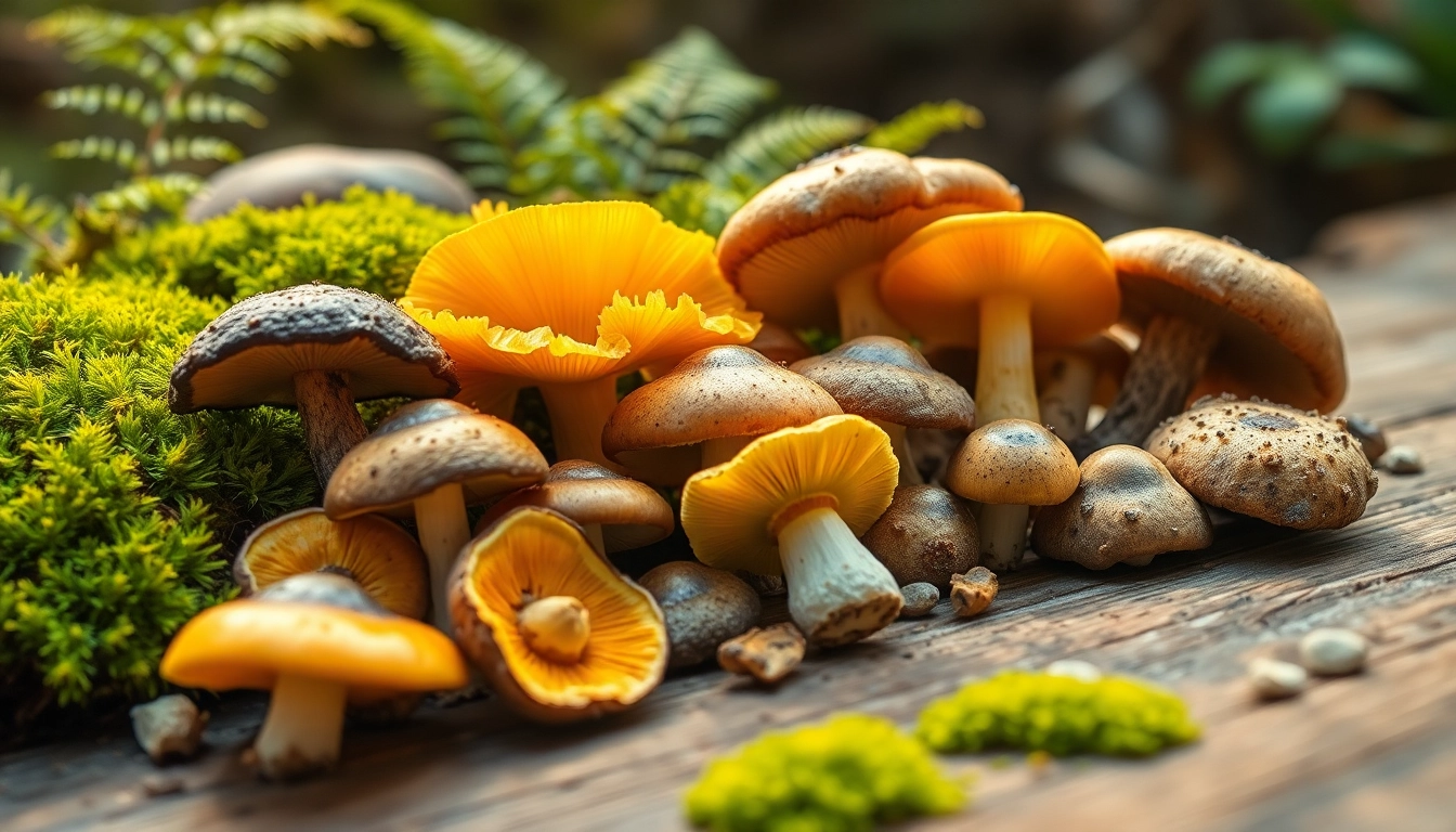 Buy psychedelics online Canada, showcasing a vibrant arrangement of psychedelic mushrooms in a natural setting.