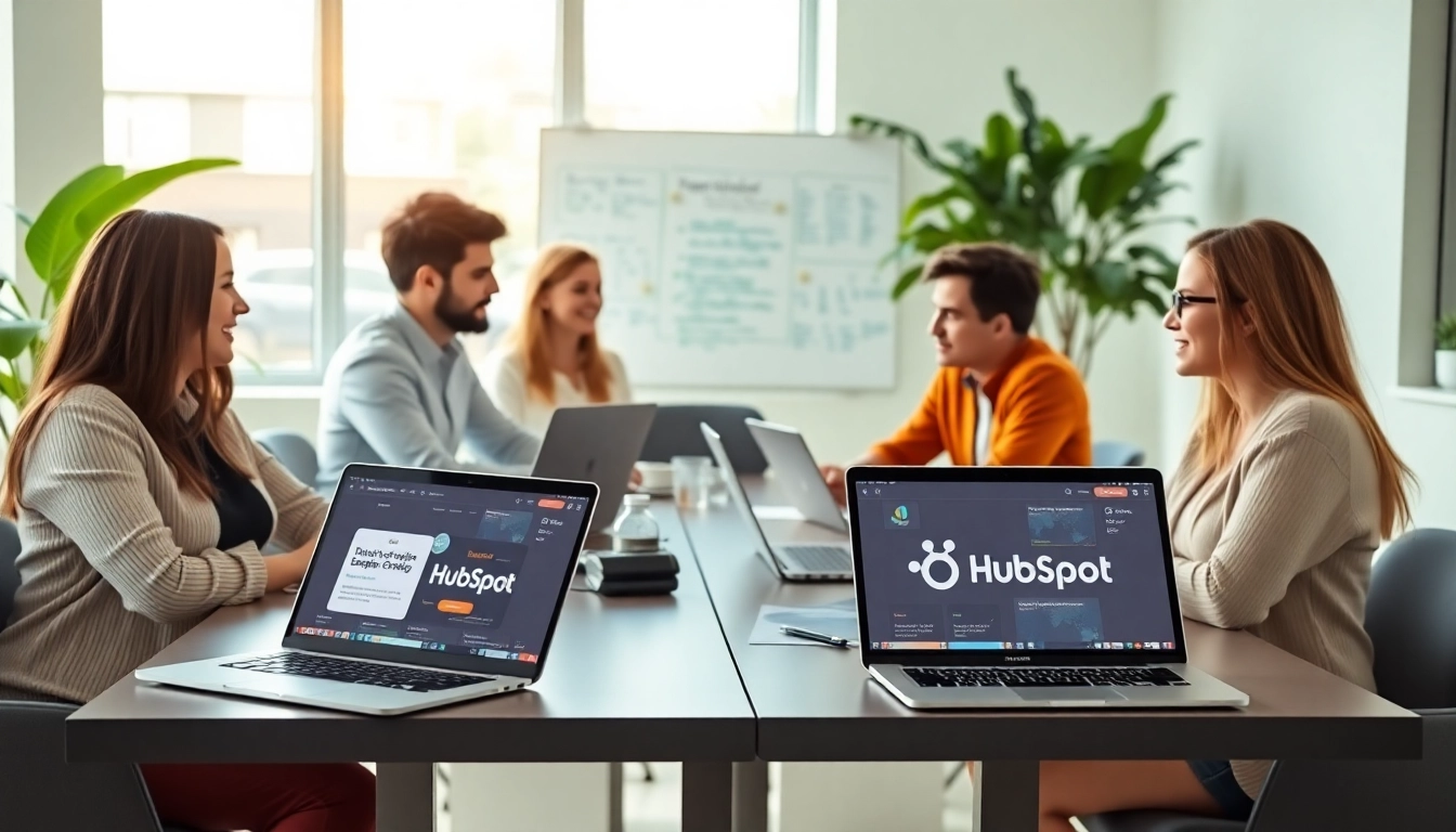 Utilizing HubSpot CRM free in a vibrant workspace for enhanced collaboration.