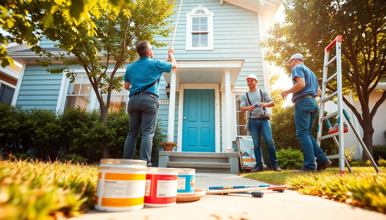 Skilled painters demonstrating teamwork in a residential area, exemplifying quality service from painting companies.
