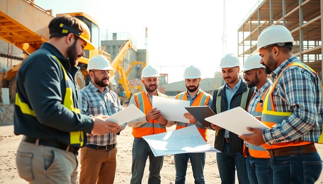 Construction quality management in action: a team of professionals collaborating on-site.