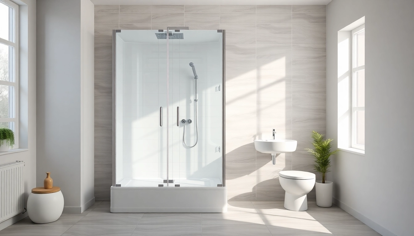 Installer une cabine de douche complete moderne avec des parois élégantes dans une salle de bain.
