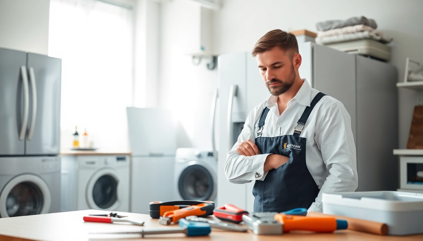 Technician performing appliance repair ottawa with professional tools and appliances.