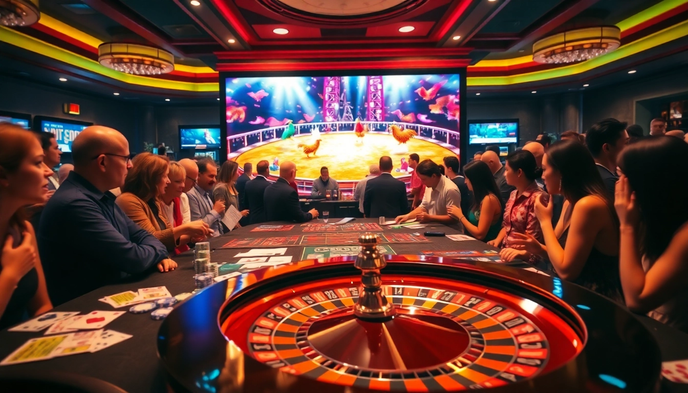 Experience sv388 trực tiếp with thrilling cockfighting action and vibrant casino elements.