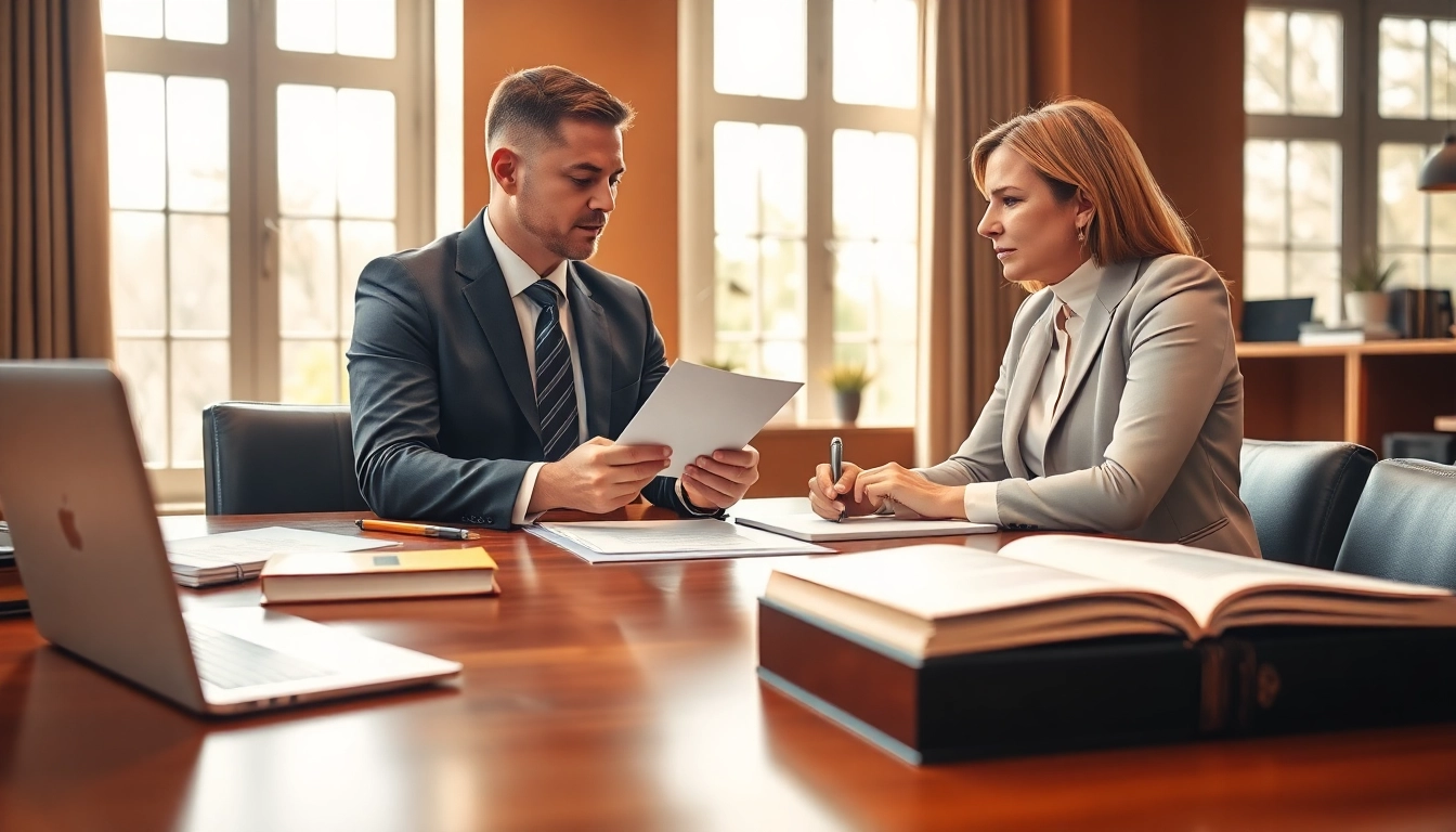 Lawyer consulting with client about legal issues at https://www.lalitlaw.com in a professional office setting.