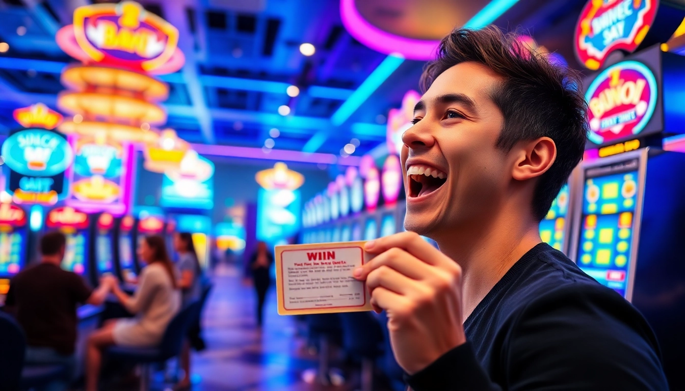 Menang permainan slot gacor di kasino modern dengan pencahayaan yang cerah.