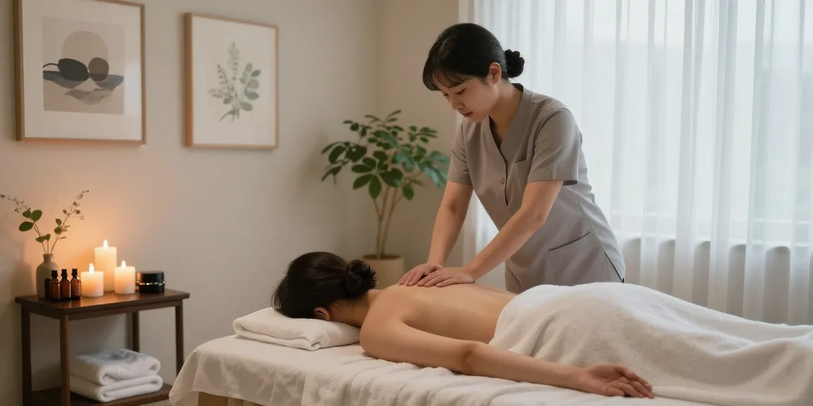 논현동마사지로 편안한 분위기에서 아로마 마사지 받고 있는 모습