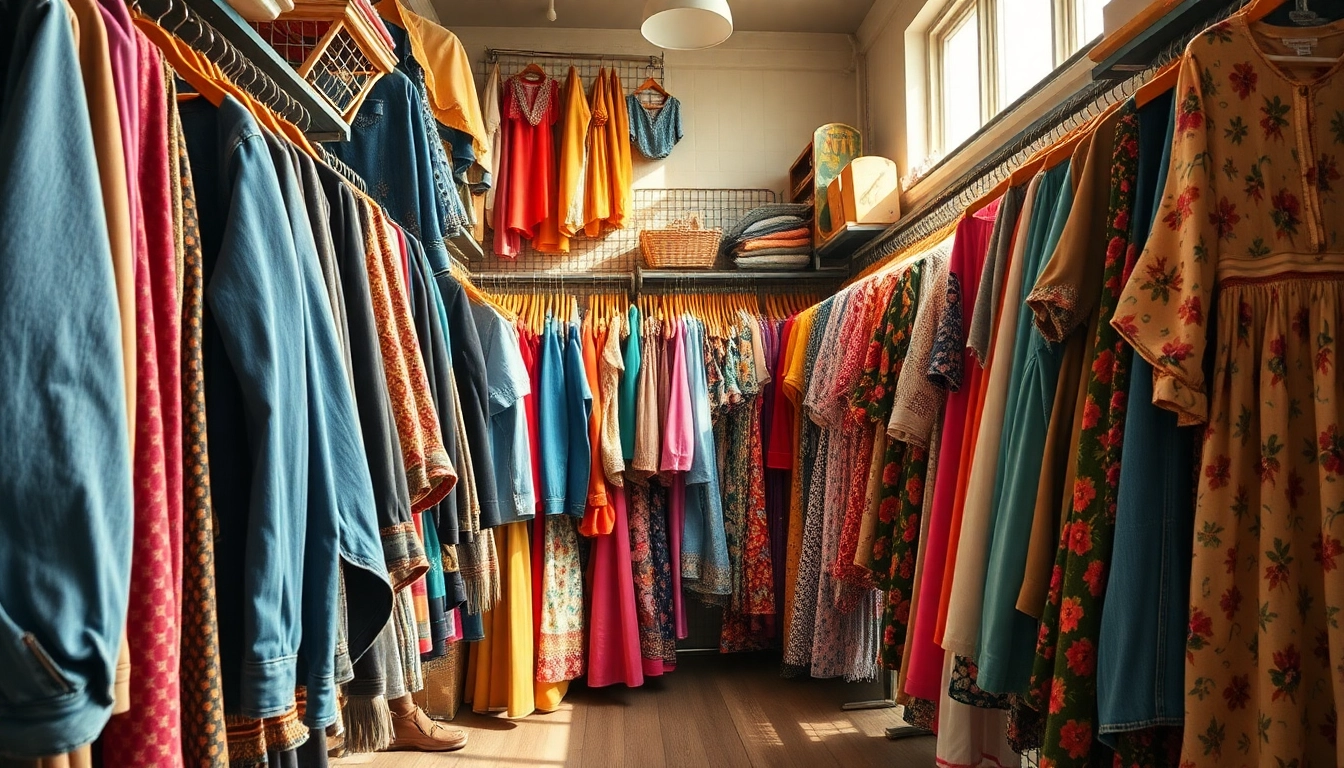 Discover unique vintage treasures at https://thrift-vintage.com/ in a vibrant thrift shop setting.