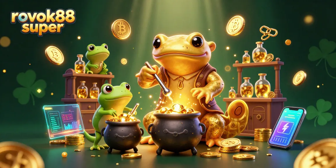 Spin and win with rokok88 super at this vibrant casino scene featuring gold elements and crypto coins.
