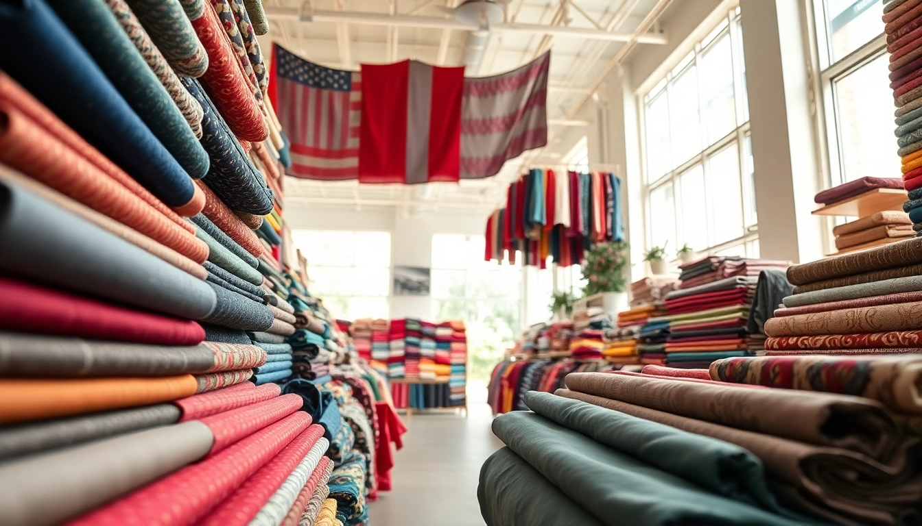 Bekijk stoffen online in een kleurrijke winkel met een assortiment aantrekkelijke stoffen.