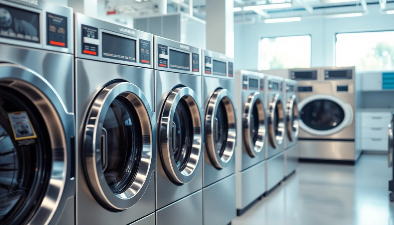 Engaging scene featuring Laundry Equipment Suppliers showcasing modern, efficient machines in a bright facility.