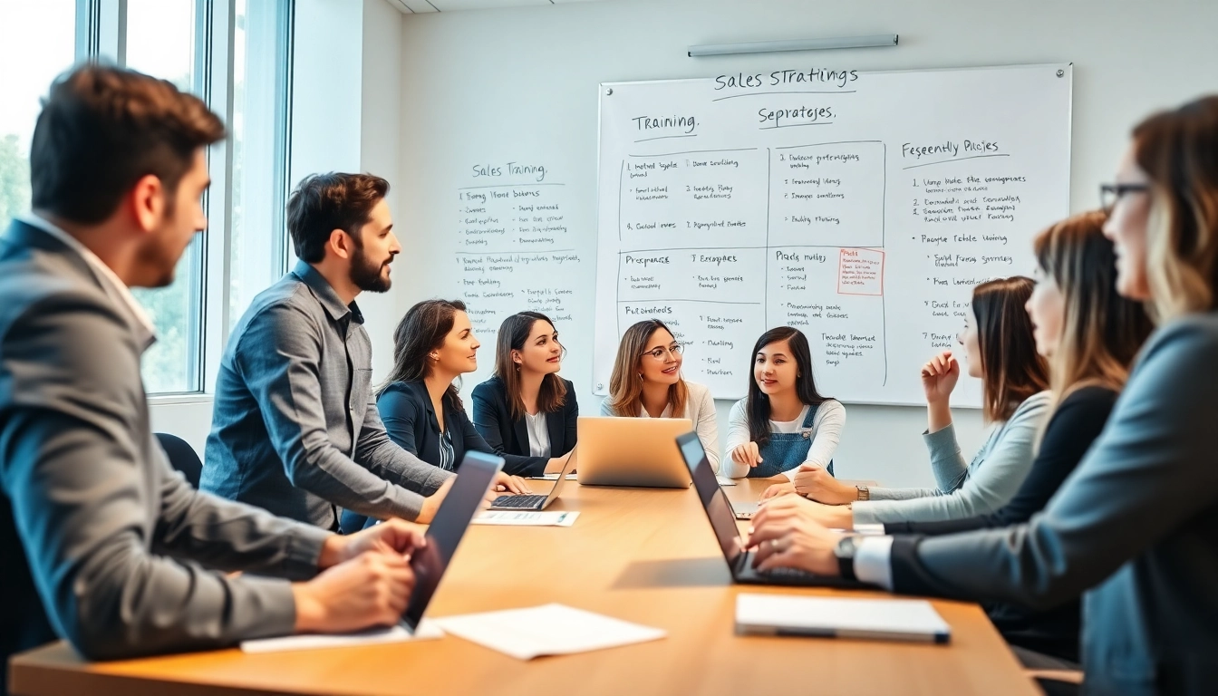 Sales training workshop with diverse participants collaborating in a professional office.