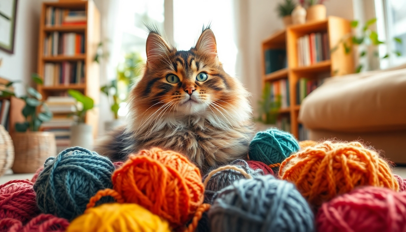Check out Maine Coon cats for sale near me playing with vibrant yarn balls in a cozy room.