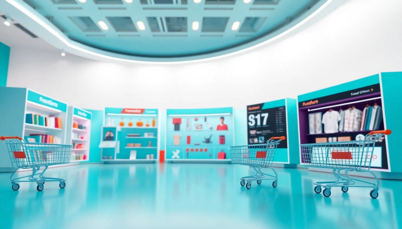 Showcasing a professional Multi-Store digital marketplace interface with distinct sections for products.