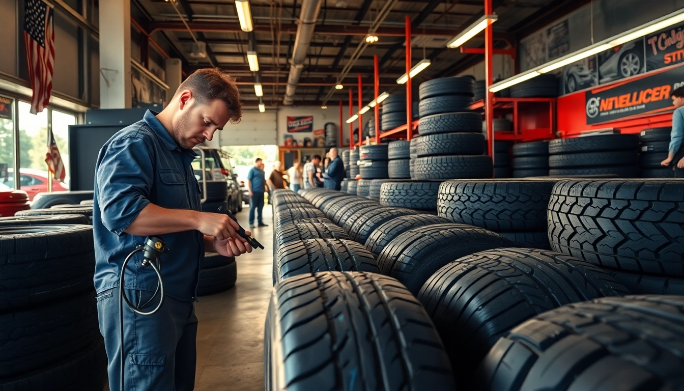 Browse used tires Nashville in a vibrant tire shop filled with customers and professional staff.