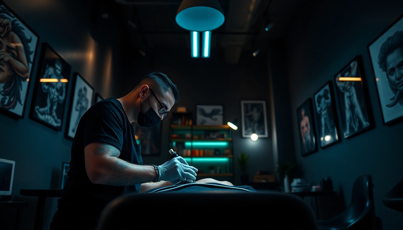 Modern tattoo studio scene with an artist and client at https://89bet.tattoo/, showcasing creativity and professionalism.