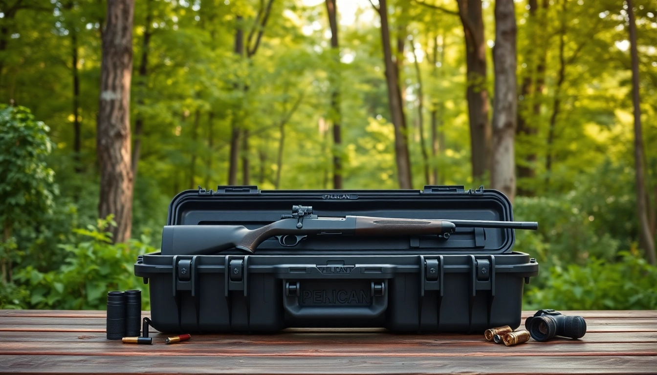 Showcasing a pelican rifle case in a natural environment, emphasizing durability and practicality.