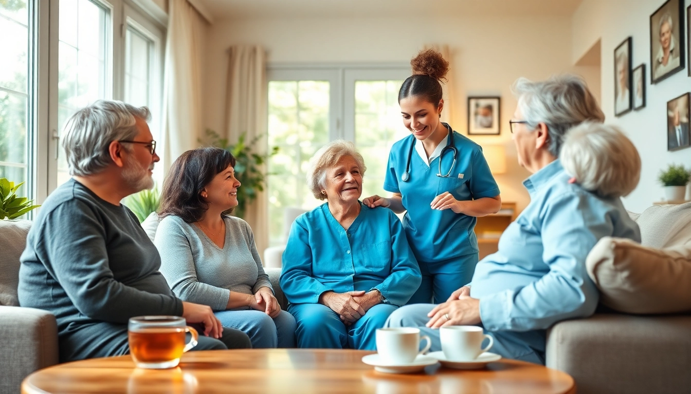 Caregivers providing senior home care austin in a warm, inviting living room.