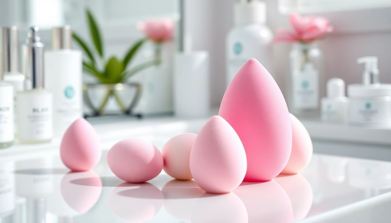 Applying makeup with silicone beauty blender set against elegant vanity decor.