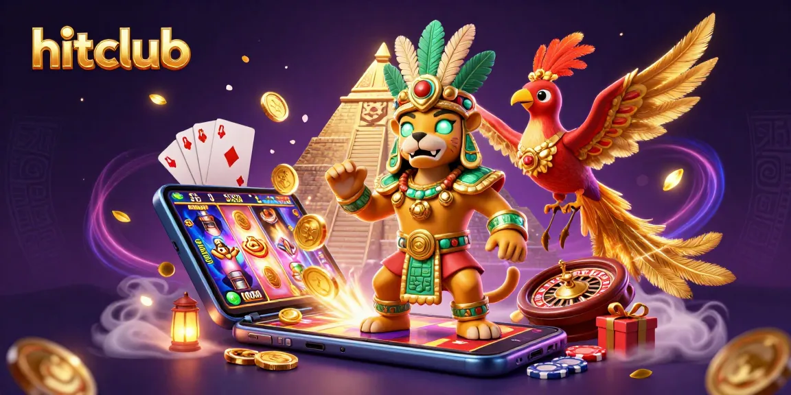 Play exciting games at hitclub with a vibrant 3D casino scene featuring dynamic slot symbols.