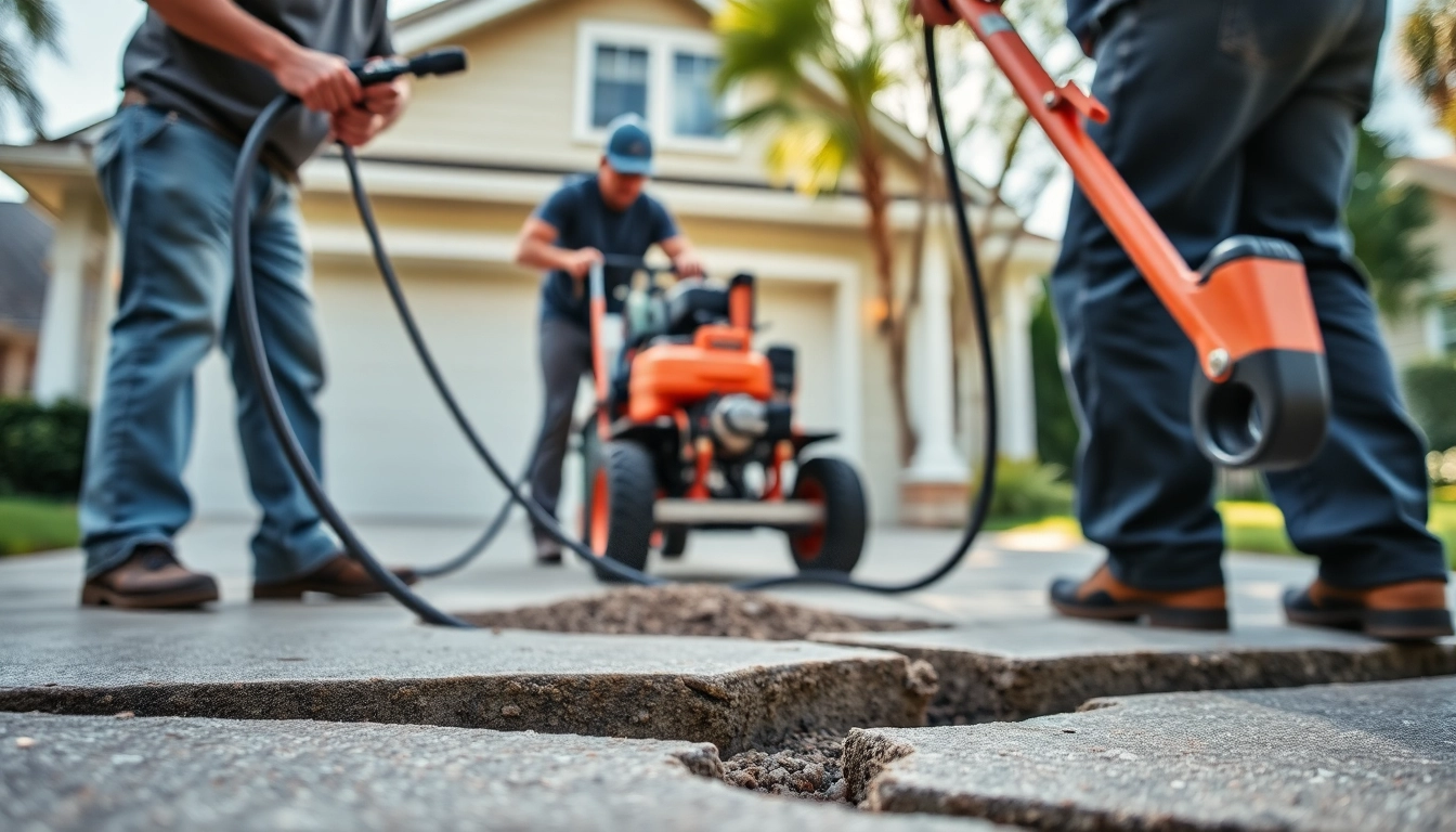 Performing mudjacking Roseburg to repair unstable concrete surfaces in a residential area.