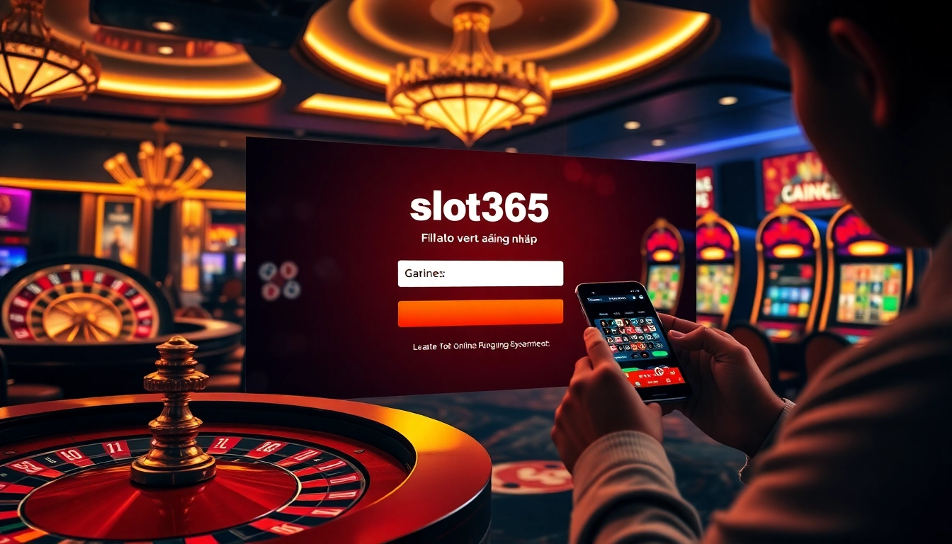 Excited gamblers accessing slot365 đăng nhập on a vibrant online casino interface.