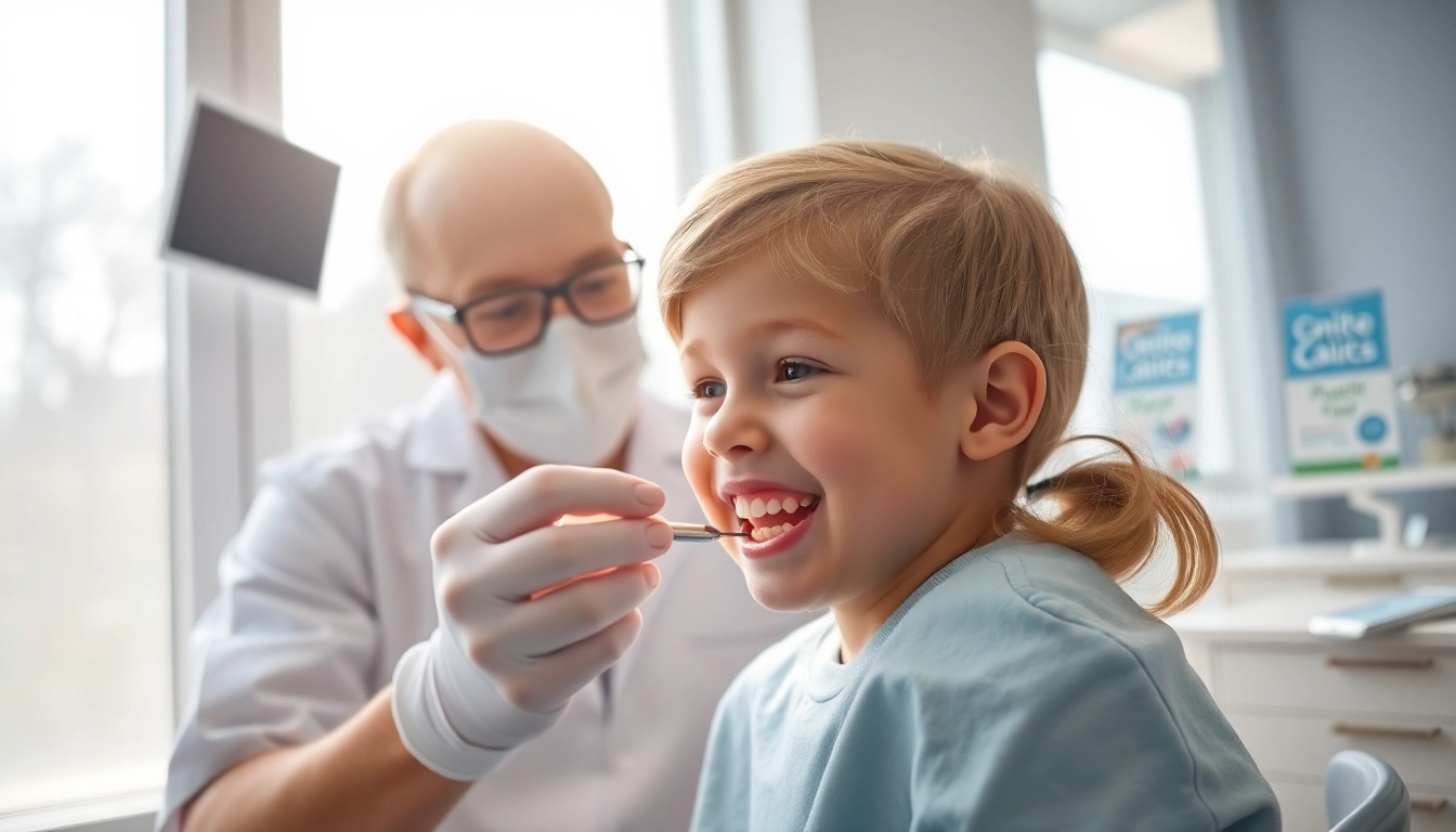 Riversdale orthodontics professional evaluating a child's dental health in a serene clinic setting.