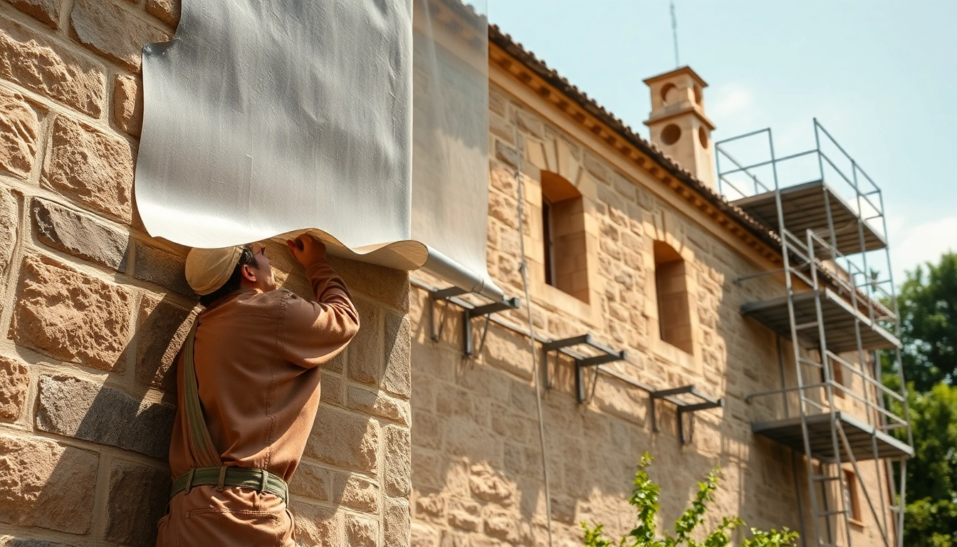 Heritage preservation and heavy-duty waterproofing demonstrated with a craftsman applying waterproof membrane.