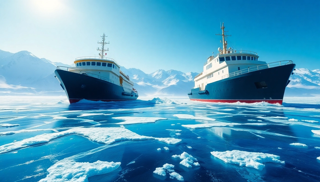 Illustration depicting the break the ice origin featuring ships breaking ice in a harbor.